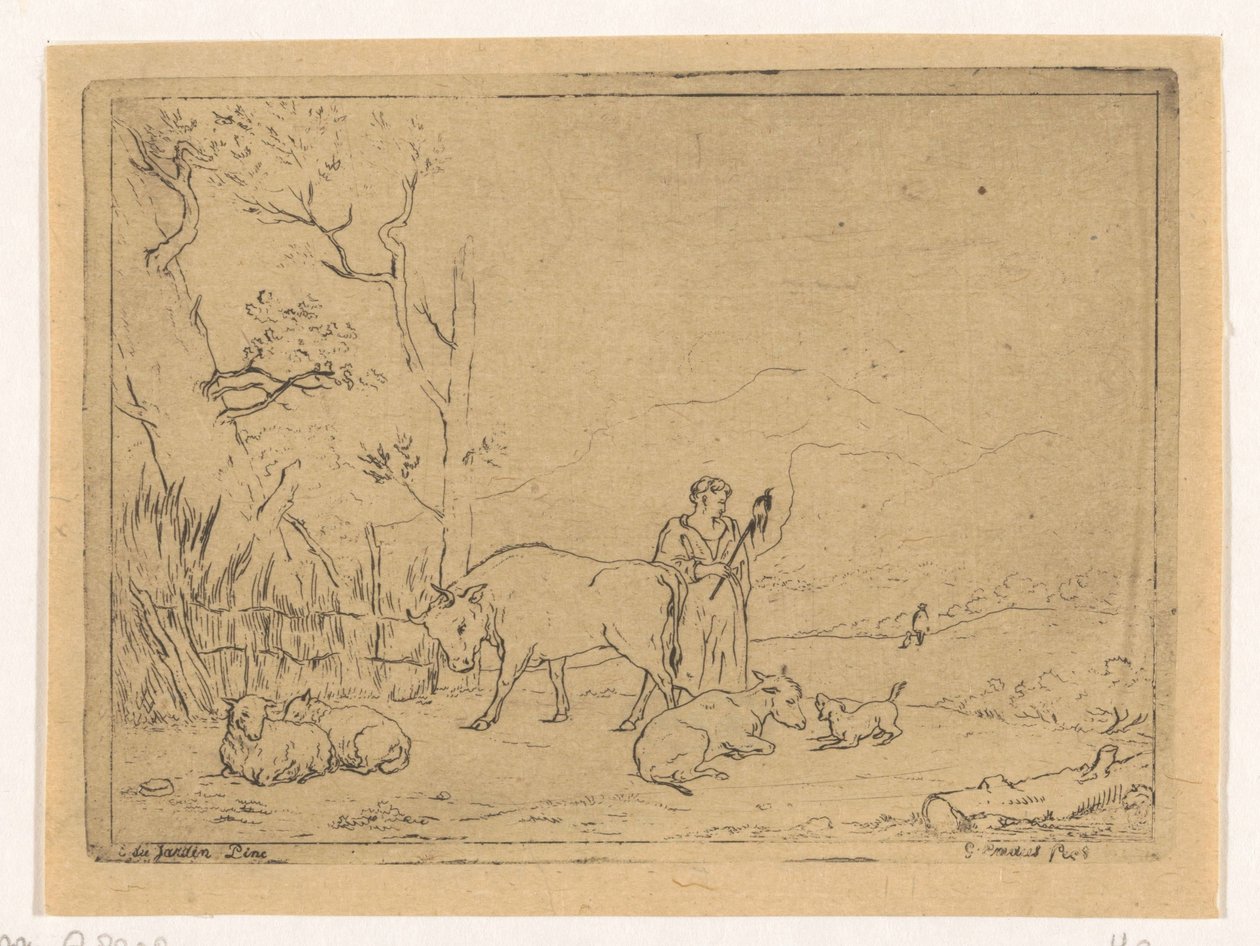 Spinning Shepherdess by Gerardus Emaus de Micault