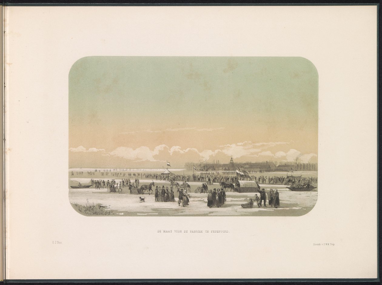 Ice Entertainment on the Maas in Rotterdam, with the Factory in Feijenoord in the Distance, 1855 by Gerardus Johannes Bos