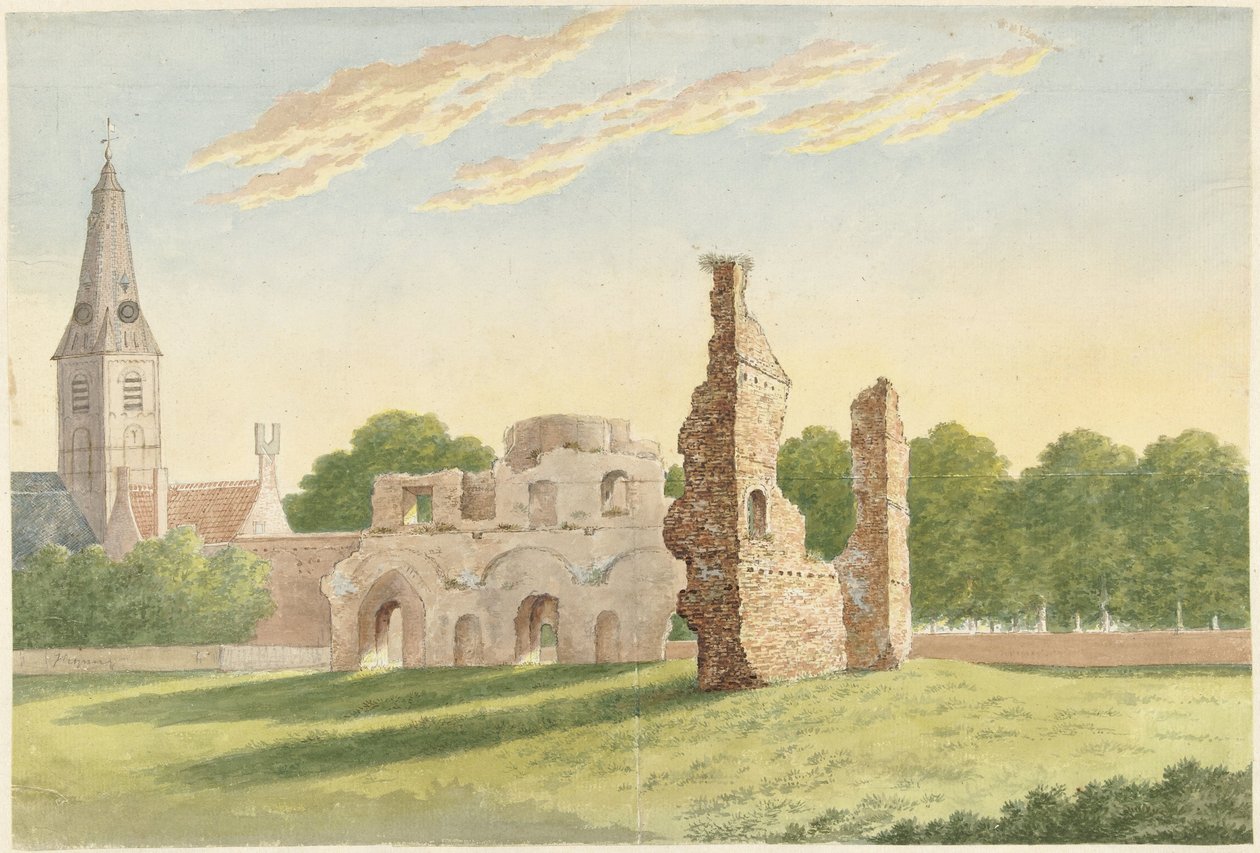 The Ruins of the Abbey of Rijnsburg by Gerardus Johannes Verburgh