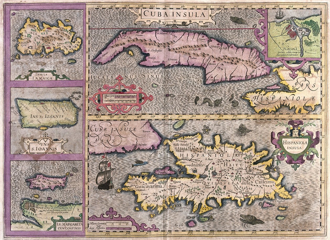 Cuba, Jamaica, Haiti, Puerto Rico (Caribbean) (engraving) by Gerardus Mercator