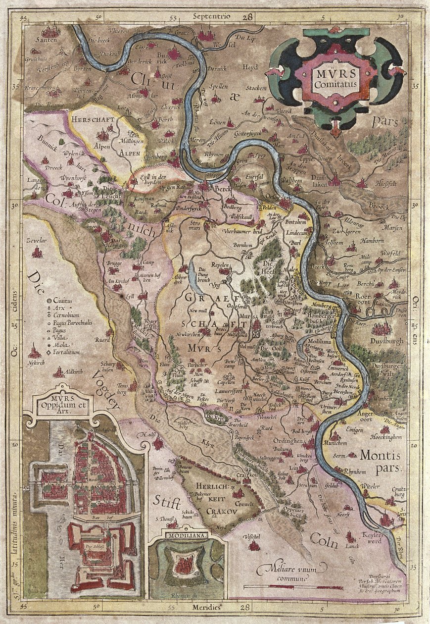 The course of the Rhine river in Westphalia, Germany (engraving) by Gerardus Mercator
