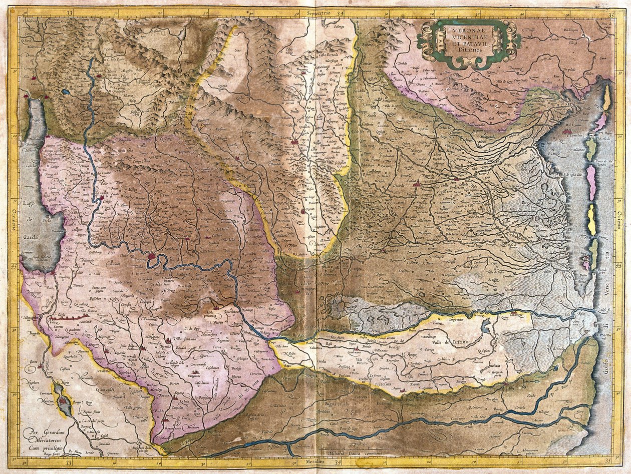 Verona, Vicenza and Padua, Italy (engraving) by Gerardus Mercator