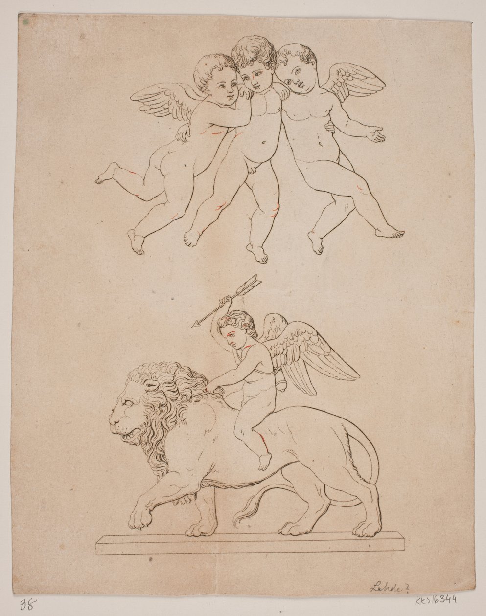 Plate with Three Cupids and Below Cupid on a Lion by Gerhard Ludvig Lahde