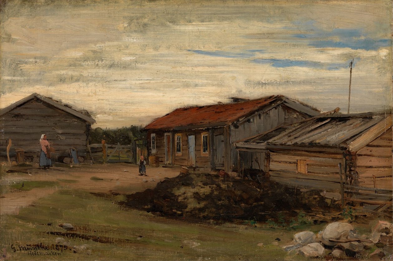 A Yard with Gray Outbuildings by Gerhard Munthe