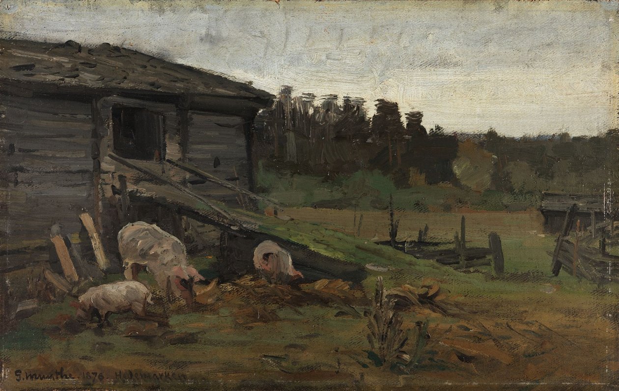 Pigs at the Barn Bridge by Gerhard Munthe