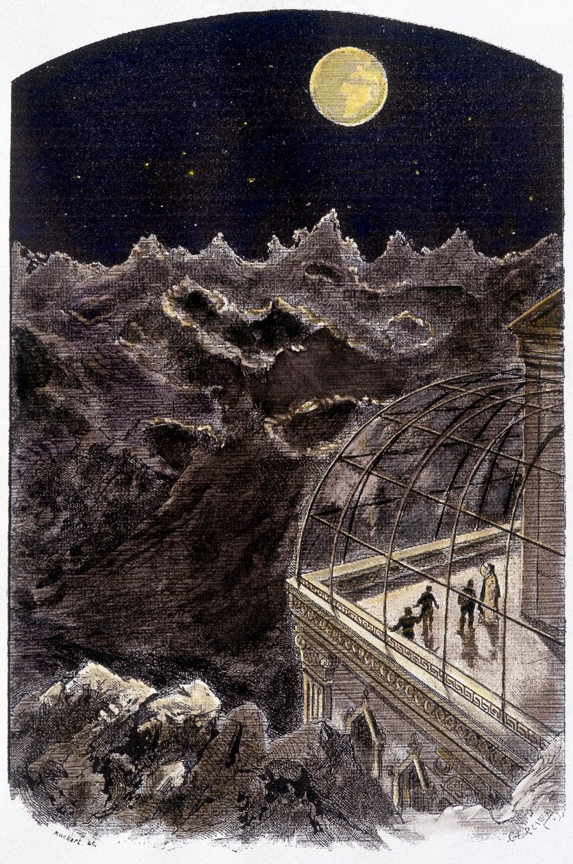 People on the Moon Observing the Earth - Illustration by Gerlier, in 