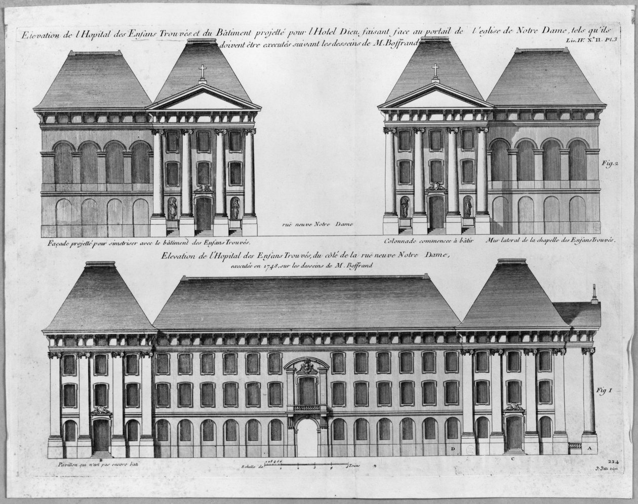 Elevation of the Hopital des Enfants Trouves, engraved by Pierre Patte by Germain Boffrand