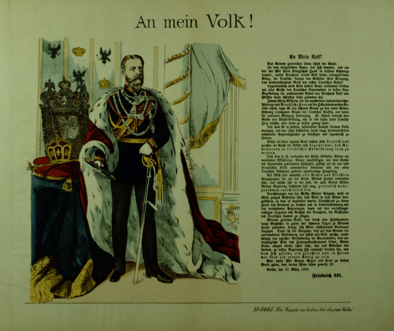 Copy of a Declaration from Frederick III to His Subjects, 12th March 1888 by German School