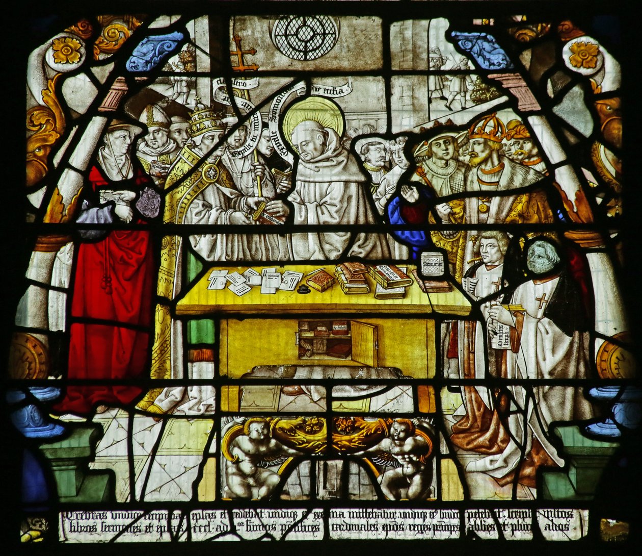 St Bernard distributes his writings to bishops, a pope and others, c.1500 by German School
