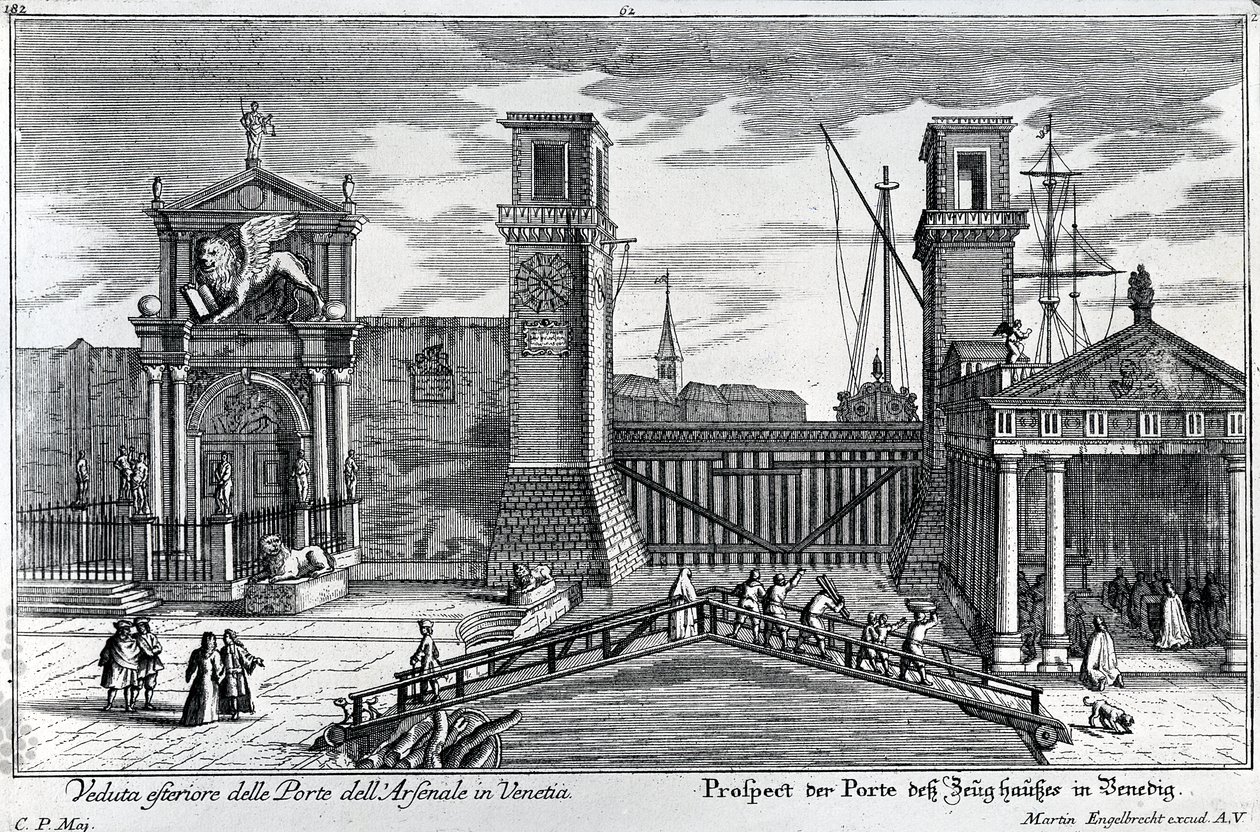 View of the Gates at the Entrance to the Arsenal in Venice, published by Martin Engelbrecht, c.1740s by German School