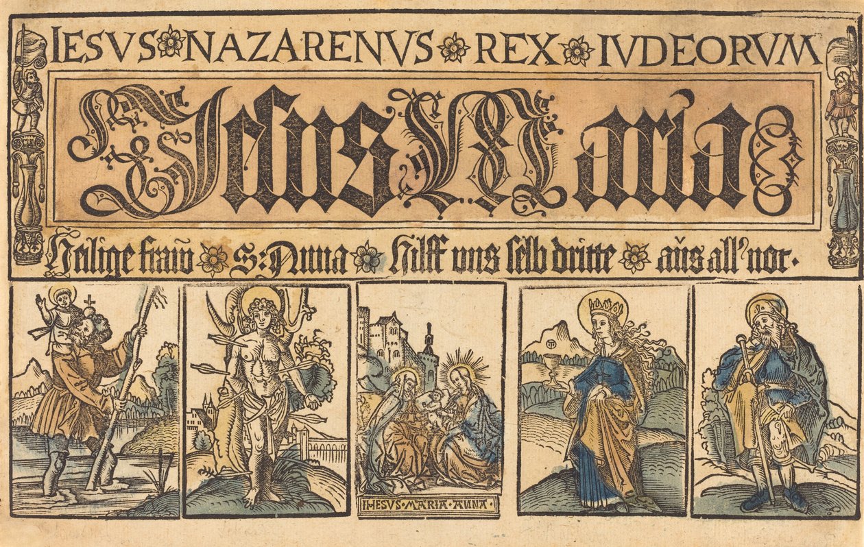 Saint Anne, The Madonna and Child and Saints Christopher, Sebastian, Clara and Roche by German 15th Century