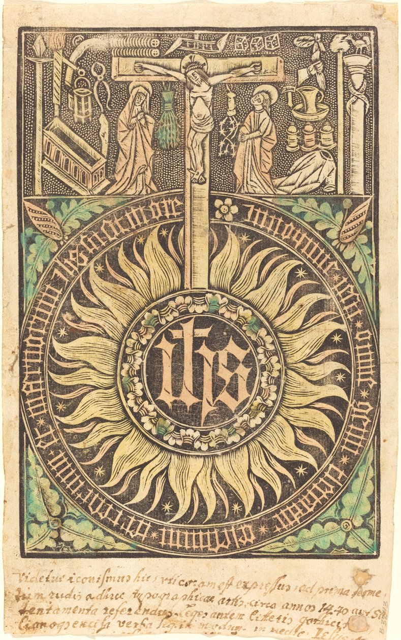 The Sacred Monograph with the Crucifixion and Passion Symbols [recto] by German 15th Century