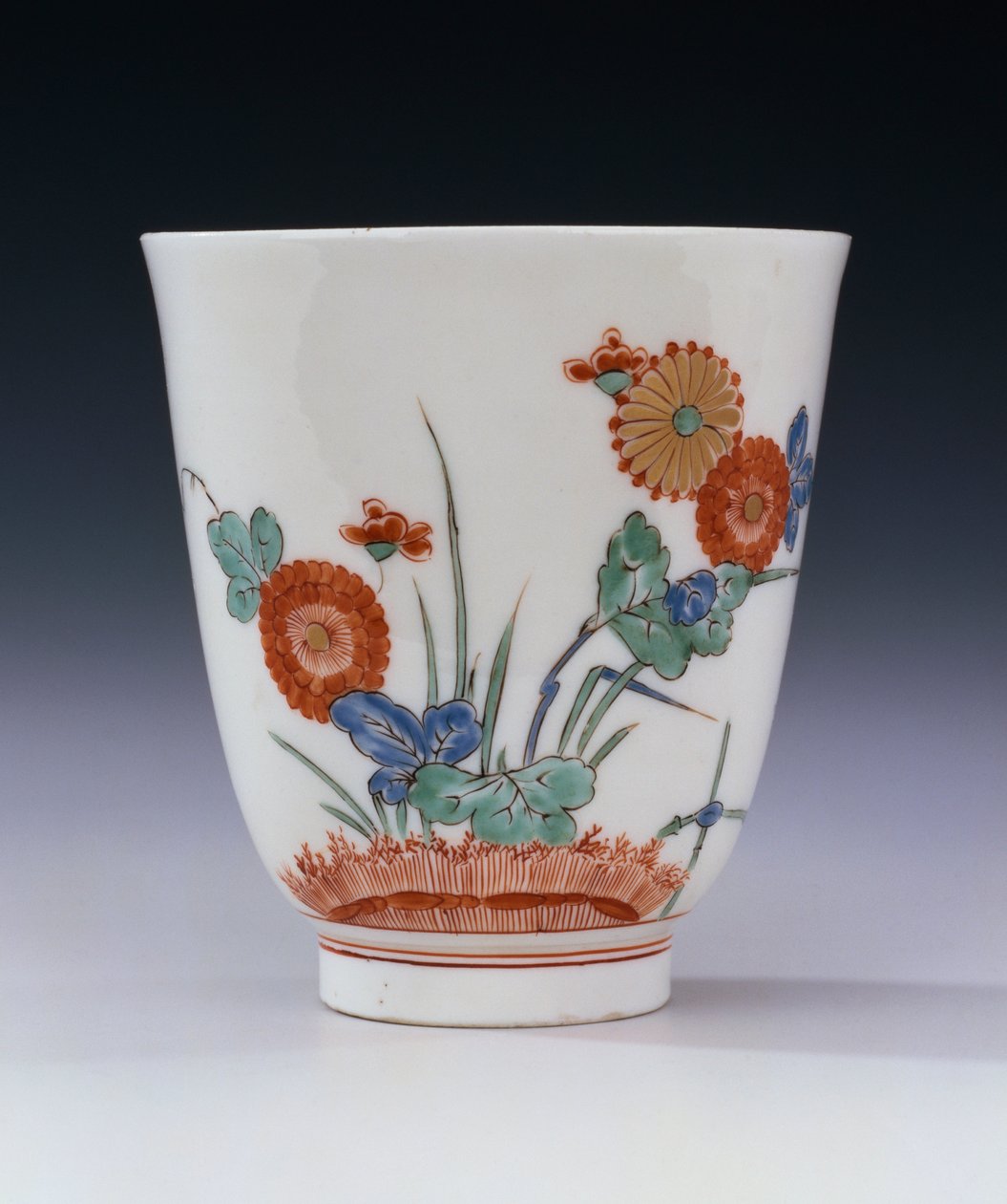 A Bottger Kakiemon flared beaker painted with chrysanthemum and grasses, c.1725 by German School