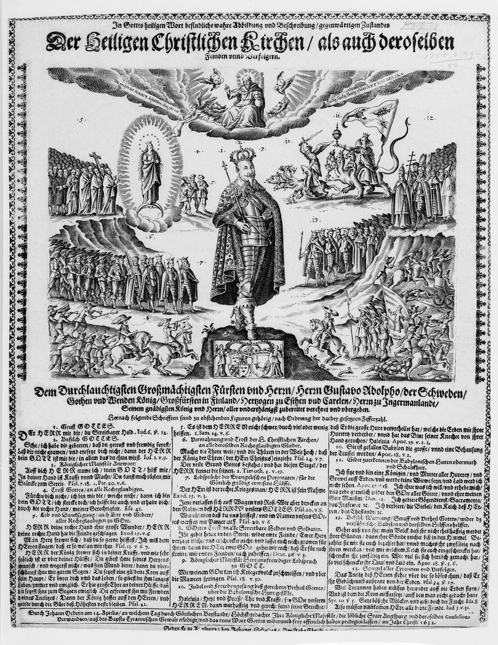 A German Broadsheet Depicting Gustavus Adolphus as the Champion of the Protestant Cause by German School