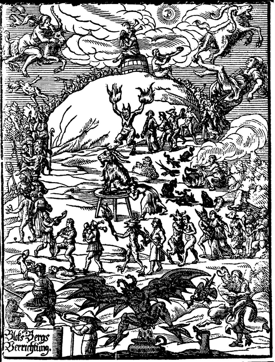 A Sabbath Ceremony, a Goat Representing the Devil is in the Centre, Surrounded by Witches and Demons. German Engraving of the 16th Century by German School