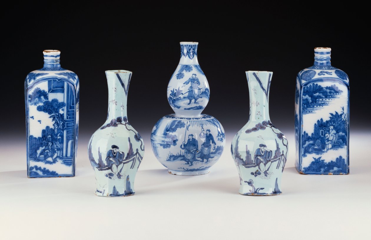 A Selection of Frankfurt Blue and White Ceramics in a Chinese Style, c.1700-10 by German School