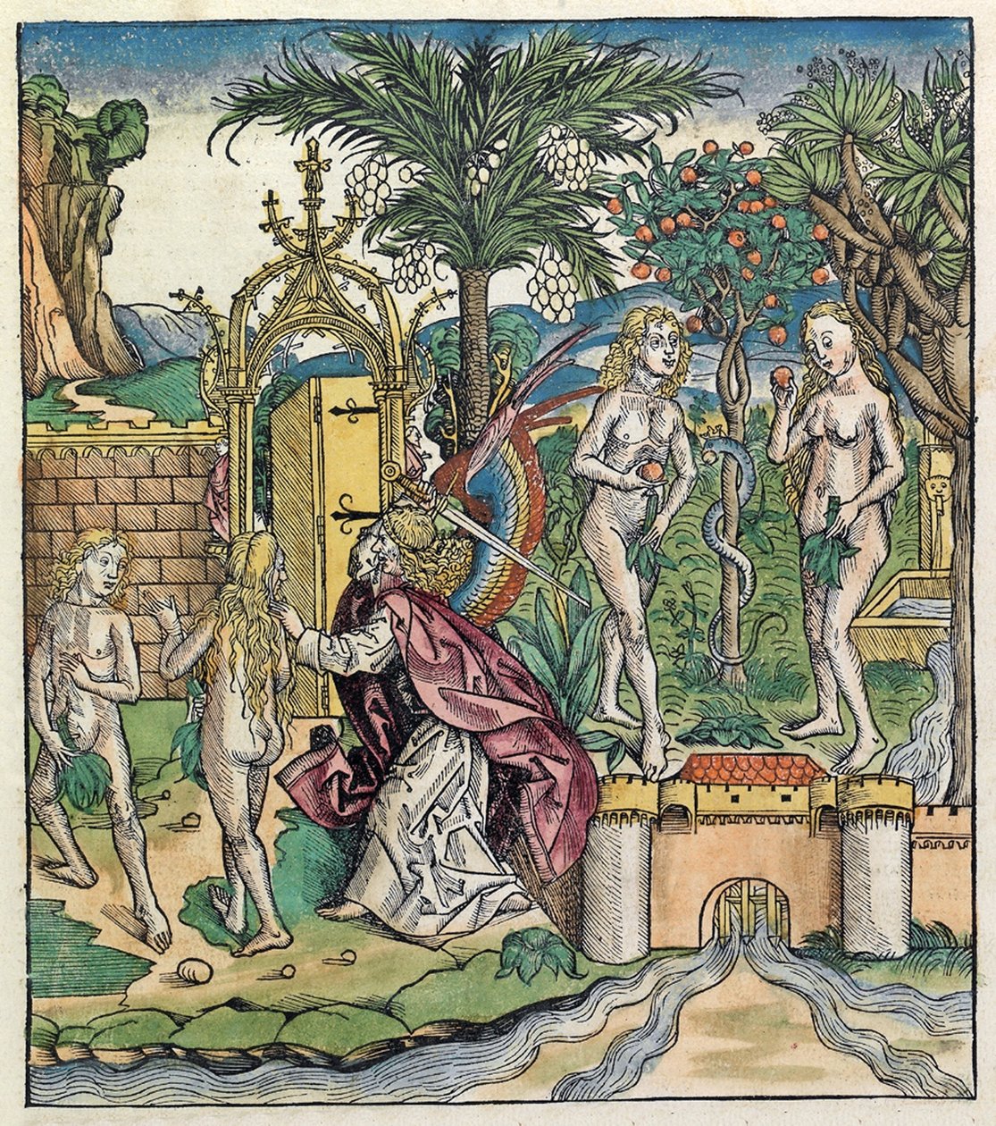 Adam and Eve Being Banished from Eden by German School