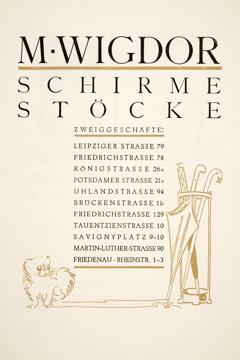 Advertisement for M. Wigdor, Umbrella Stores, from Styl, pub.1922 by German School