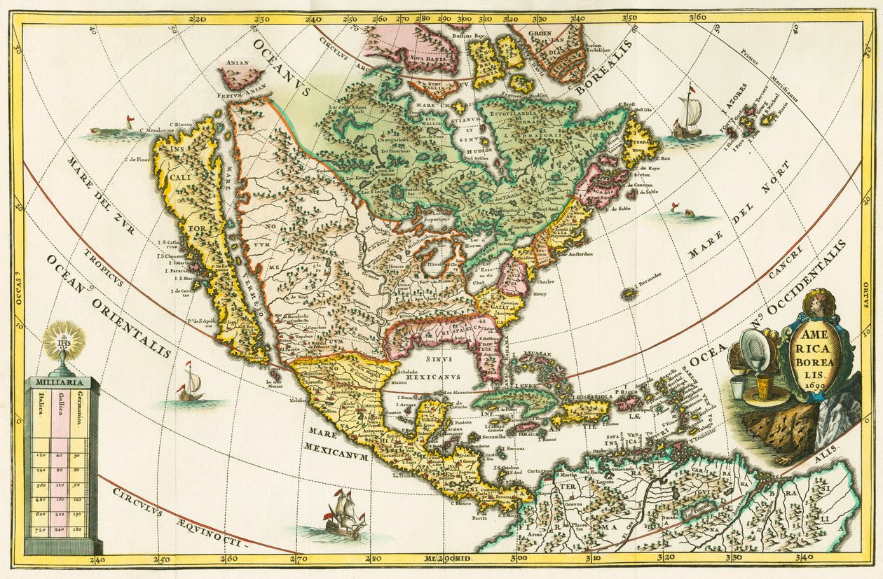 America Borealis. Map of North America Showing California as an Island, from Heinrich Scherer