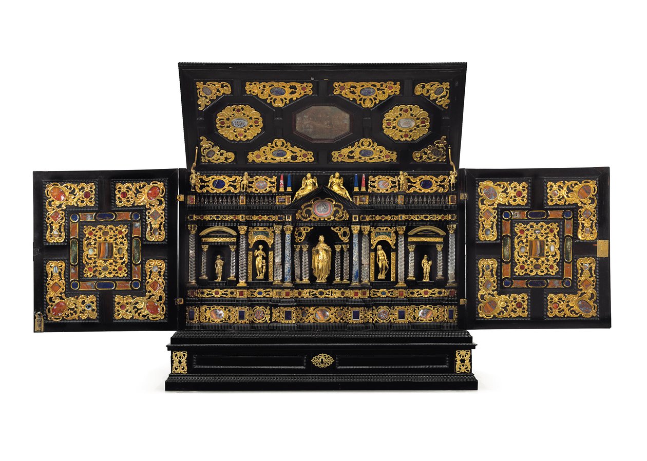 An Augsburg Gilt-Metal, Rock-Crystal and Pierre Dure-Mounted Ebony, Kingwood and Ebonised Table-Cabinet, c.1630-40 by German School