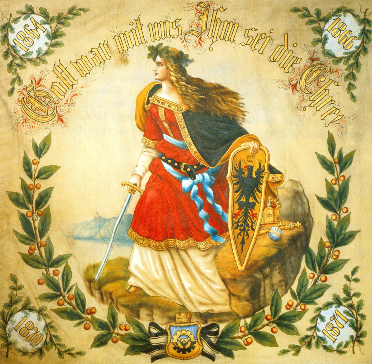 Banner with the image of Germania, symbol of a united Germany, c.1918 by German School