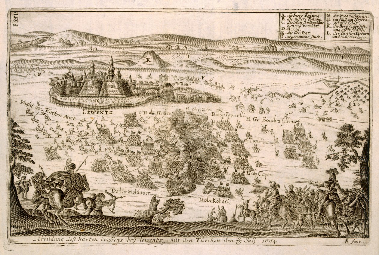 Battle near the Town of Levice in 1664, Illustration from a Book on the Ottoman Campaigns in Europe, Engraved by Paul Furst by German School