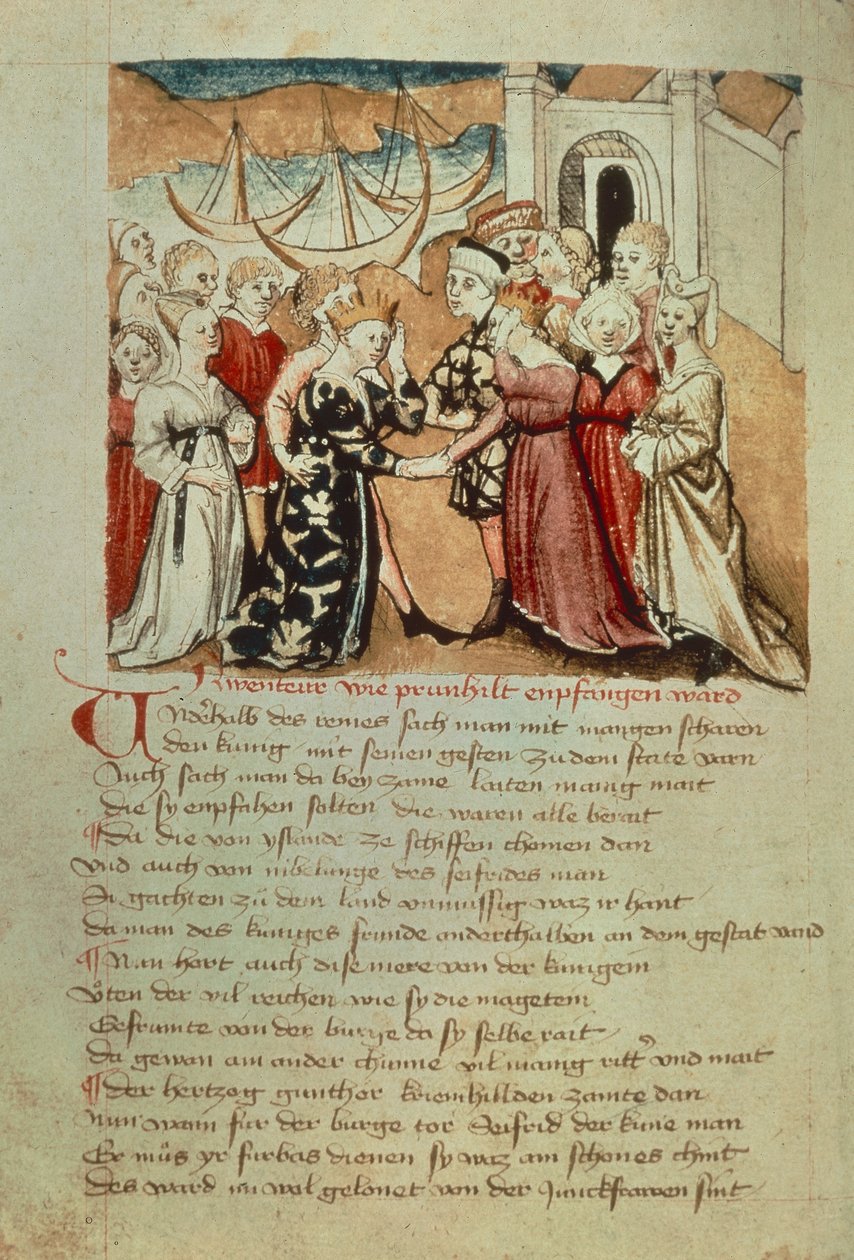 Brunhild Enters Worms; Kriemhild hails Brunhild and Gunther, from the 