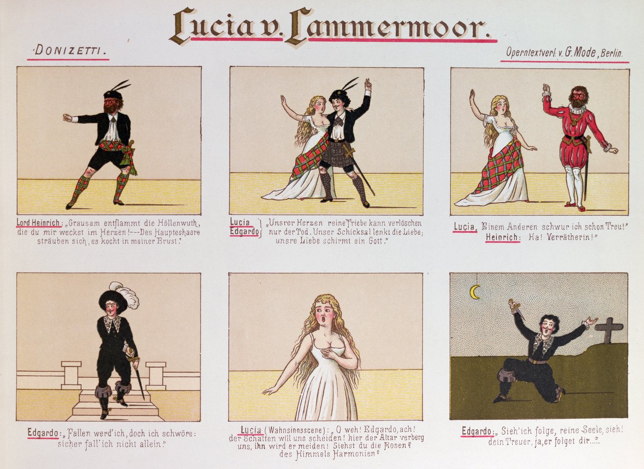 Cartoon making fun of the opera Lucia di Lammermoor by Donizetti by German School