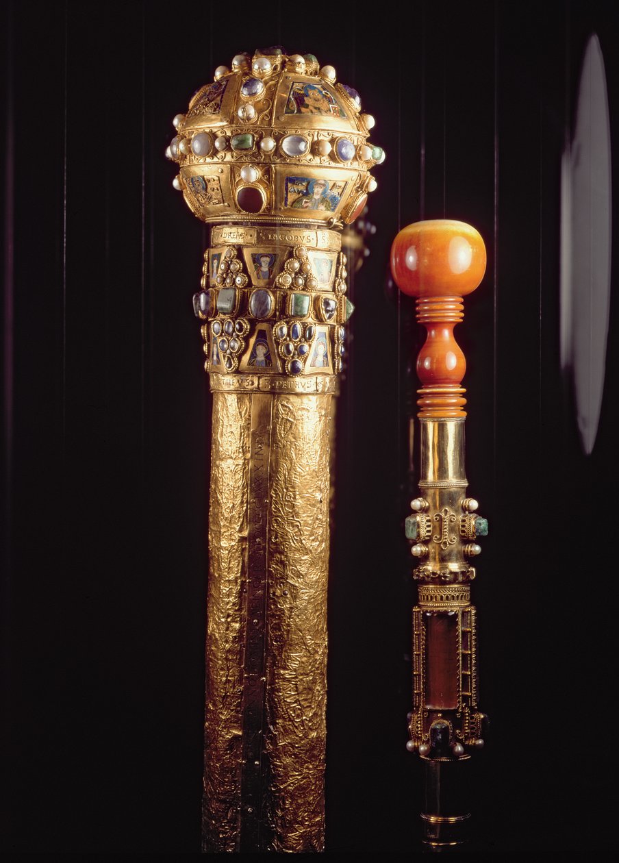 Case and mounted fragment of the Staff of St. Peter by German School