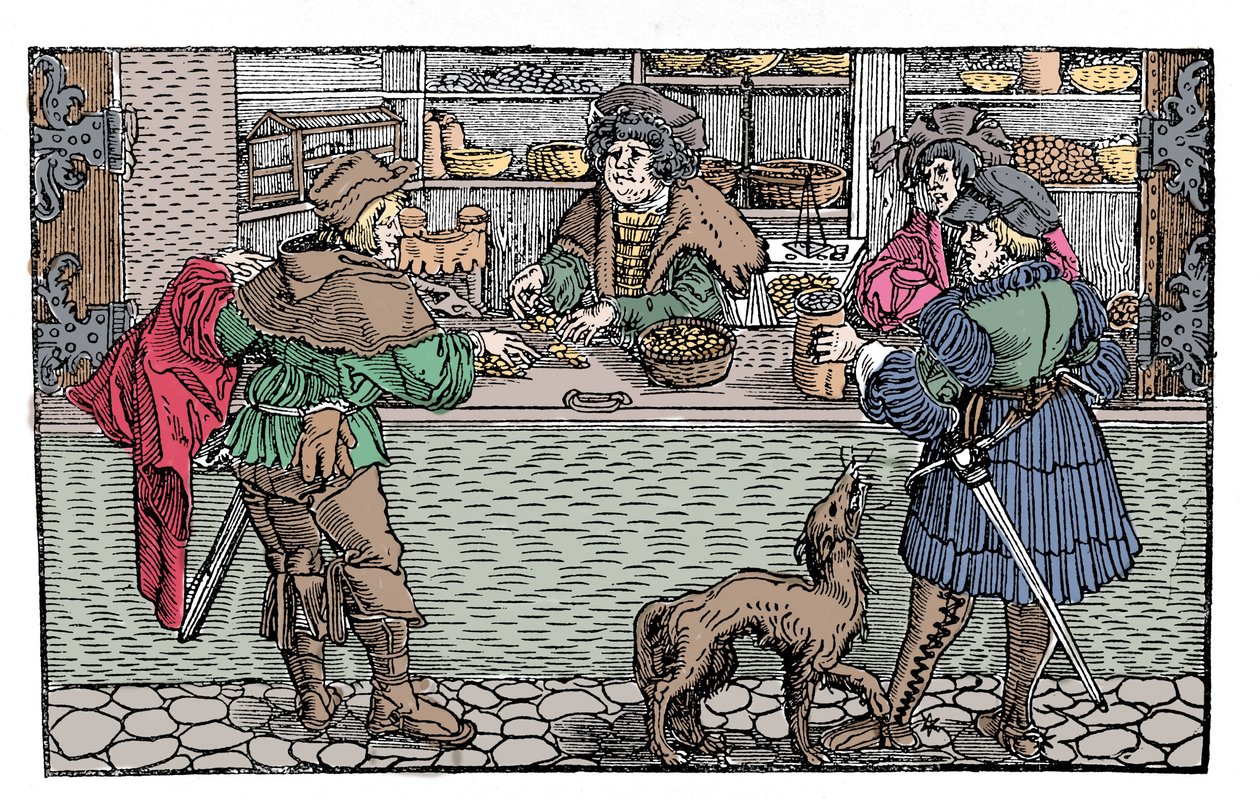 Changer: barter and exchange. 16th century German xylography by German School