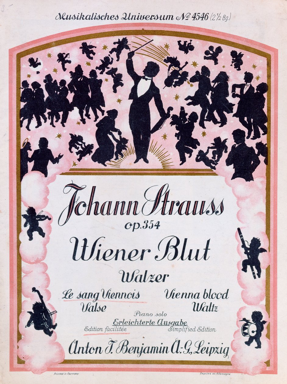 Cover of the Score of the famous waltz Wiener Blut op.354 by Johann Strauss II, 1930 by German School