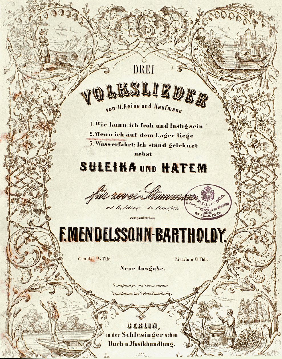 Cover of the Score for Drei Volkslieder by Felix Mendelssohn by German School