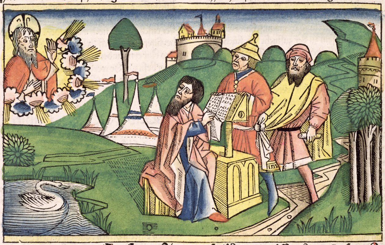 Deuteronomy: Frontispiece in which God makes the Laws, from the Nuremberg Bible by German School