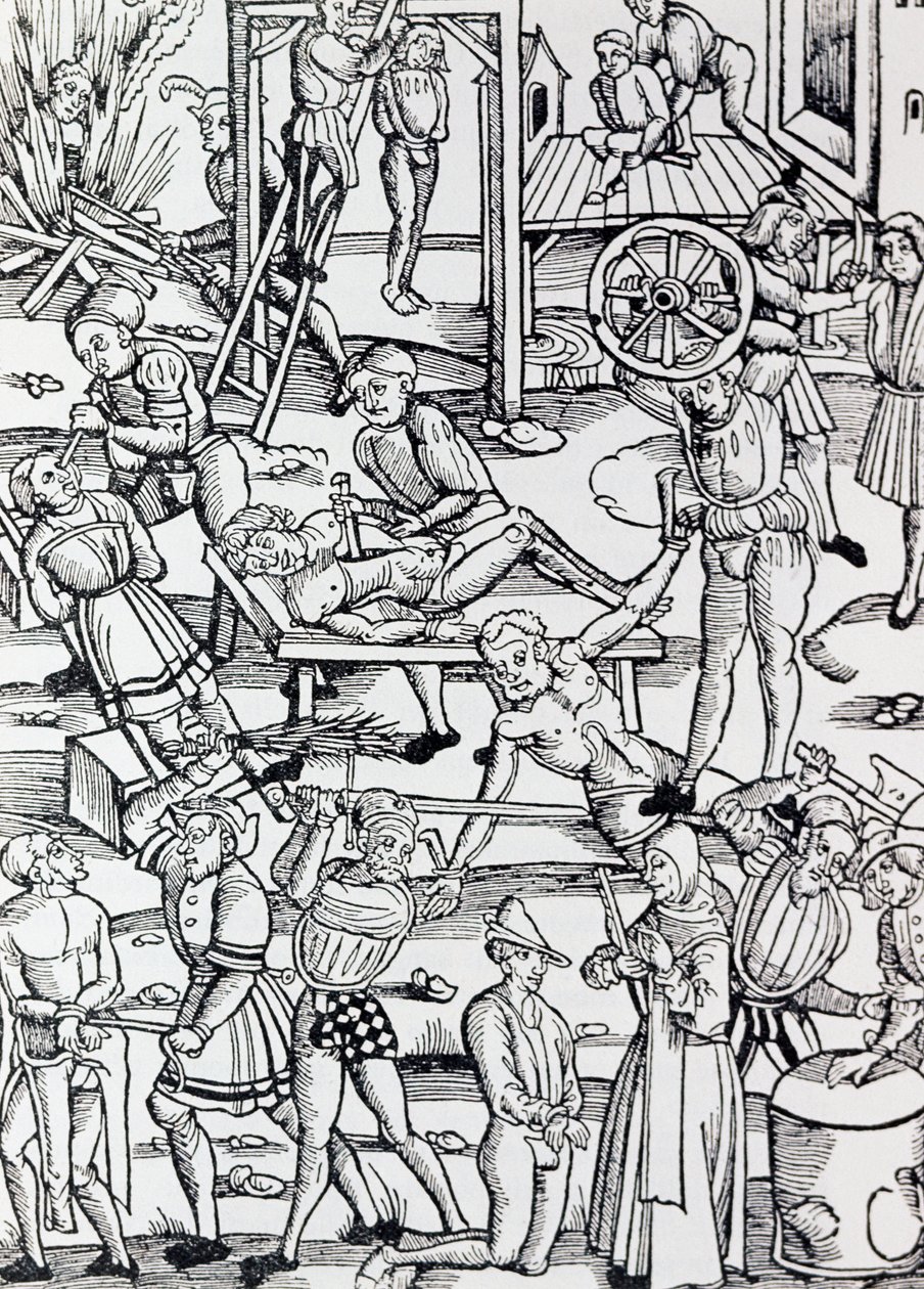 Different forms of punishment used in Germany in 1500 for various crimes, Engraving, Germany by German School