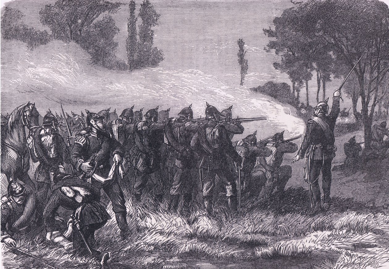 Encounter in the woods before Metz by German School