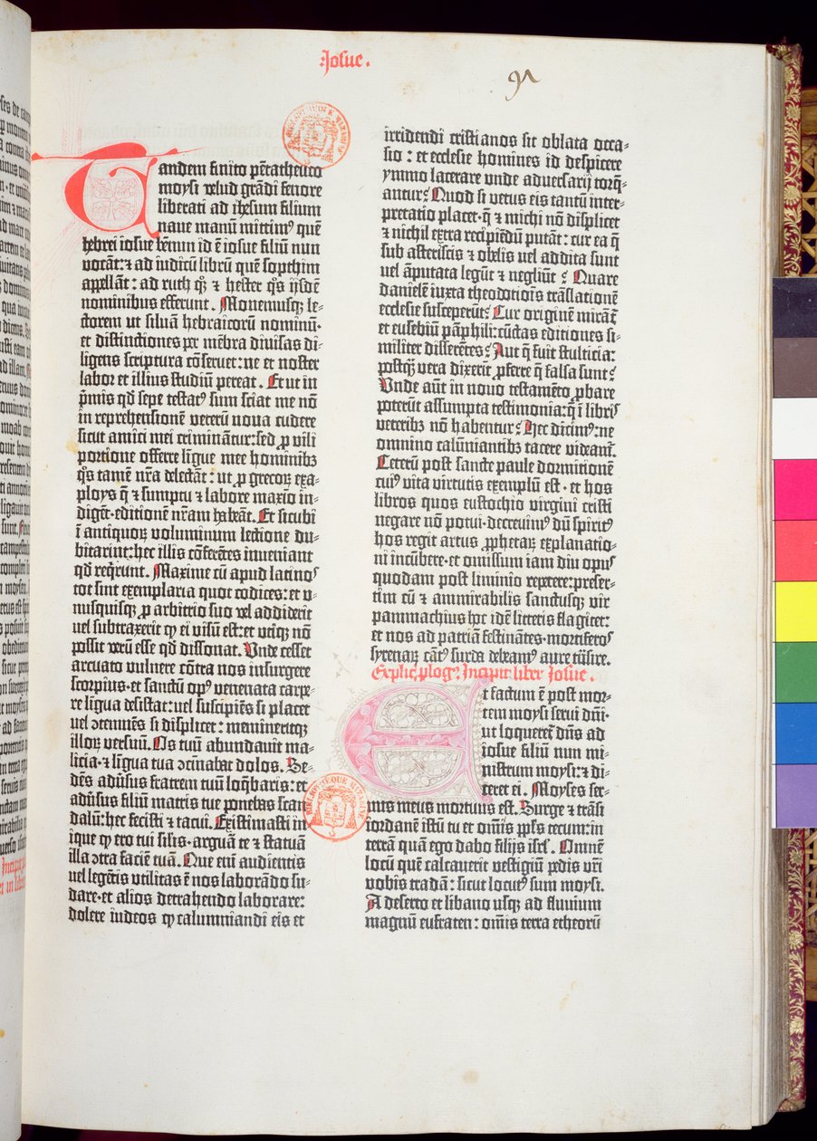 End of Pentateuch and beginning of Book of Joshua, from the Gutenberg Bible, printed by Johannes Gutenberg and Peter Schoeffer in Mainz, 1454-56 by German School