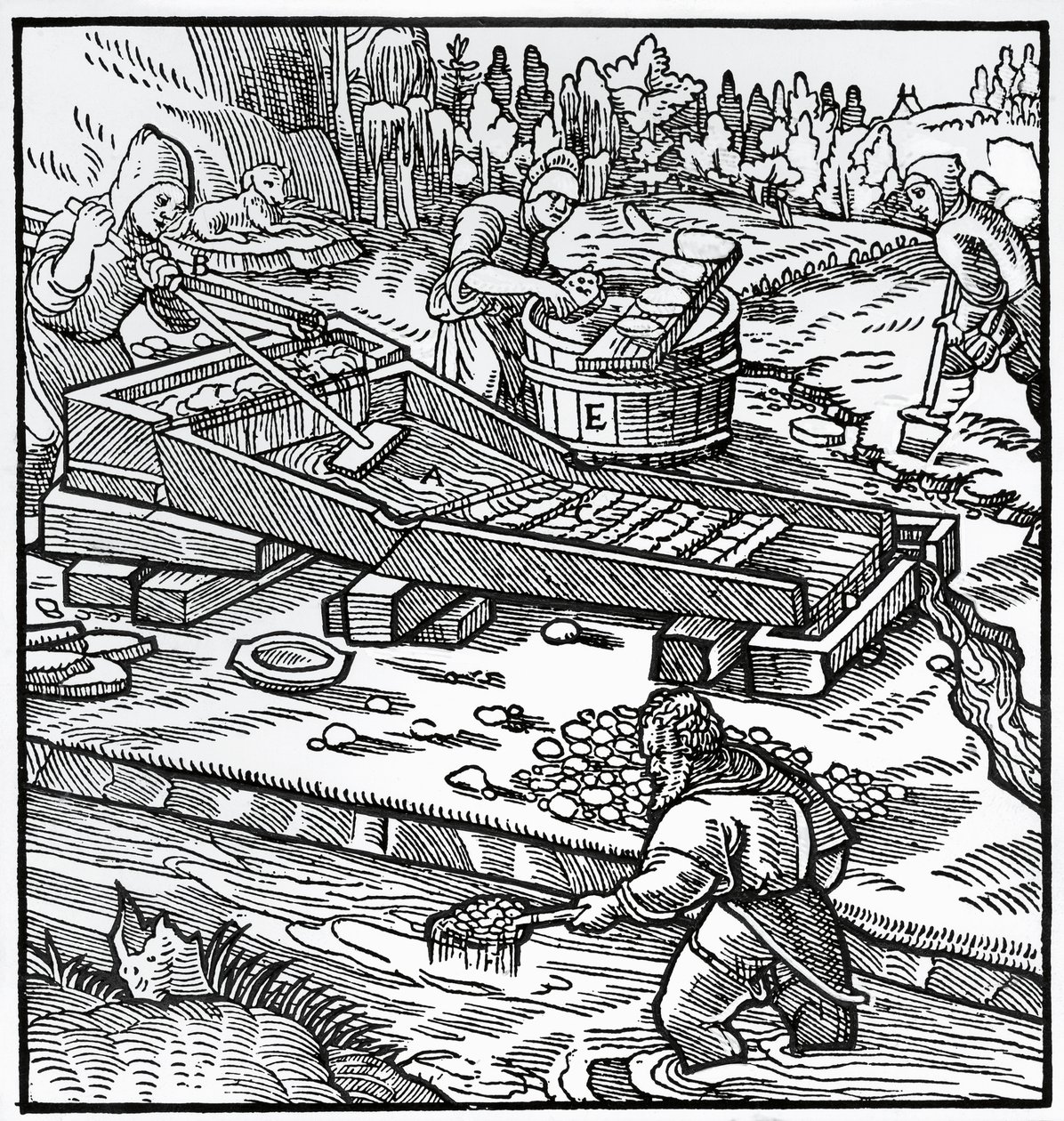 Engraving from De re metallica (On the nature of metals), by Georgius Agricola by German School