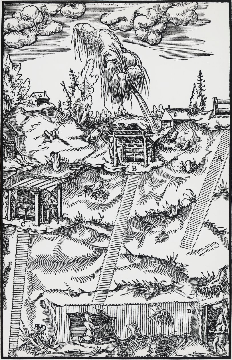 Engraving from De re metallica (On the nature of metals) by German School