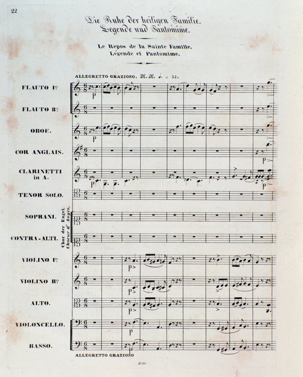 First page of the score for The Flight Into Egypt, op. 25, overture by Hector Berlioz by German School