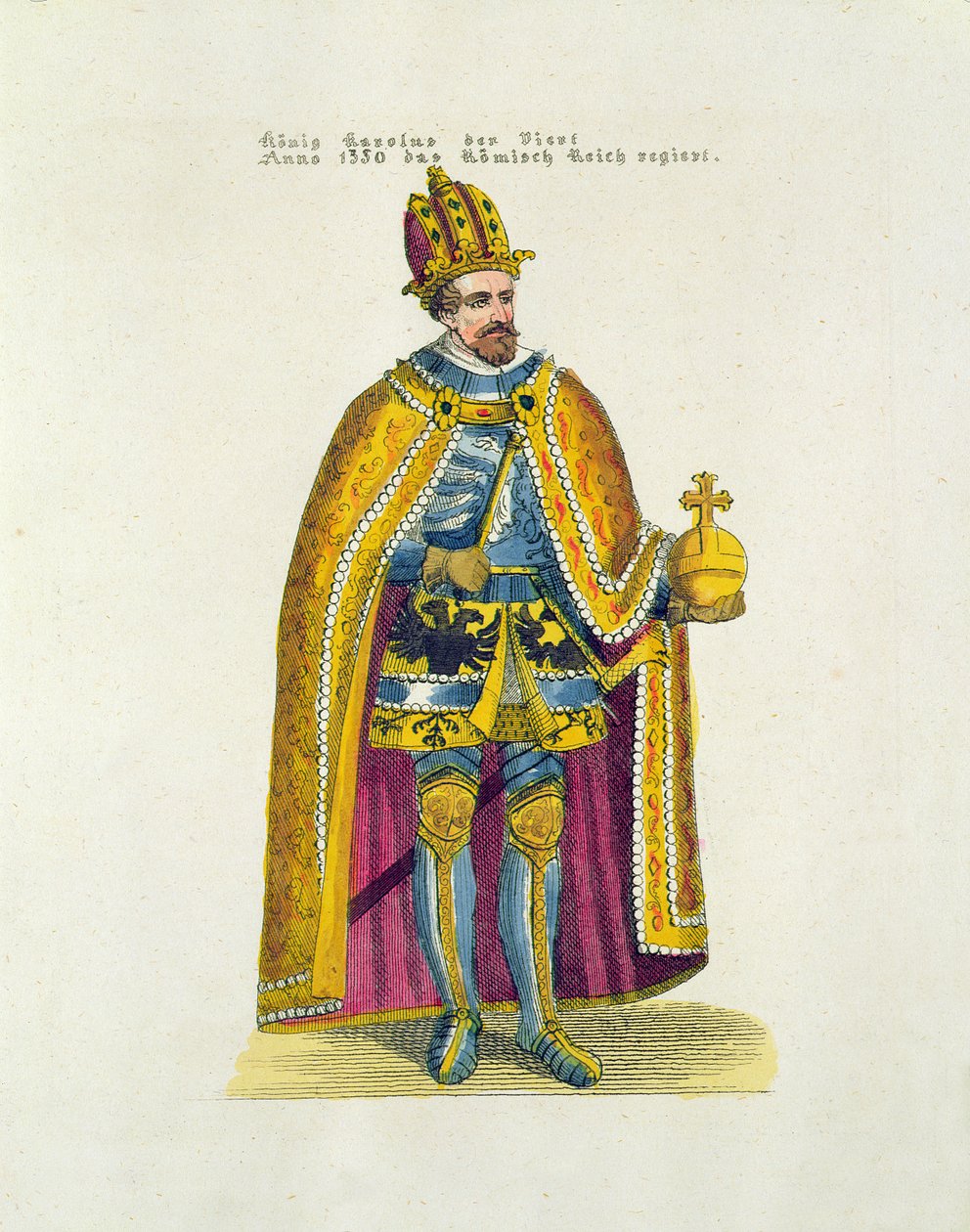 Foundation of German University in 1348 in Prague by Holy Roman Emperor Charles IV, early twentieth century postcard by German School
