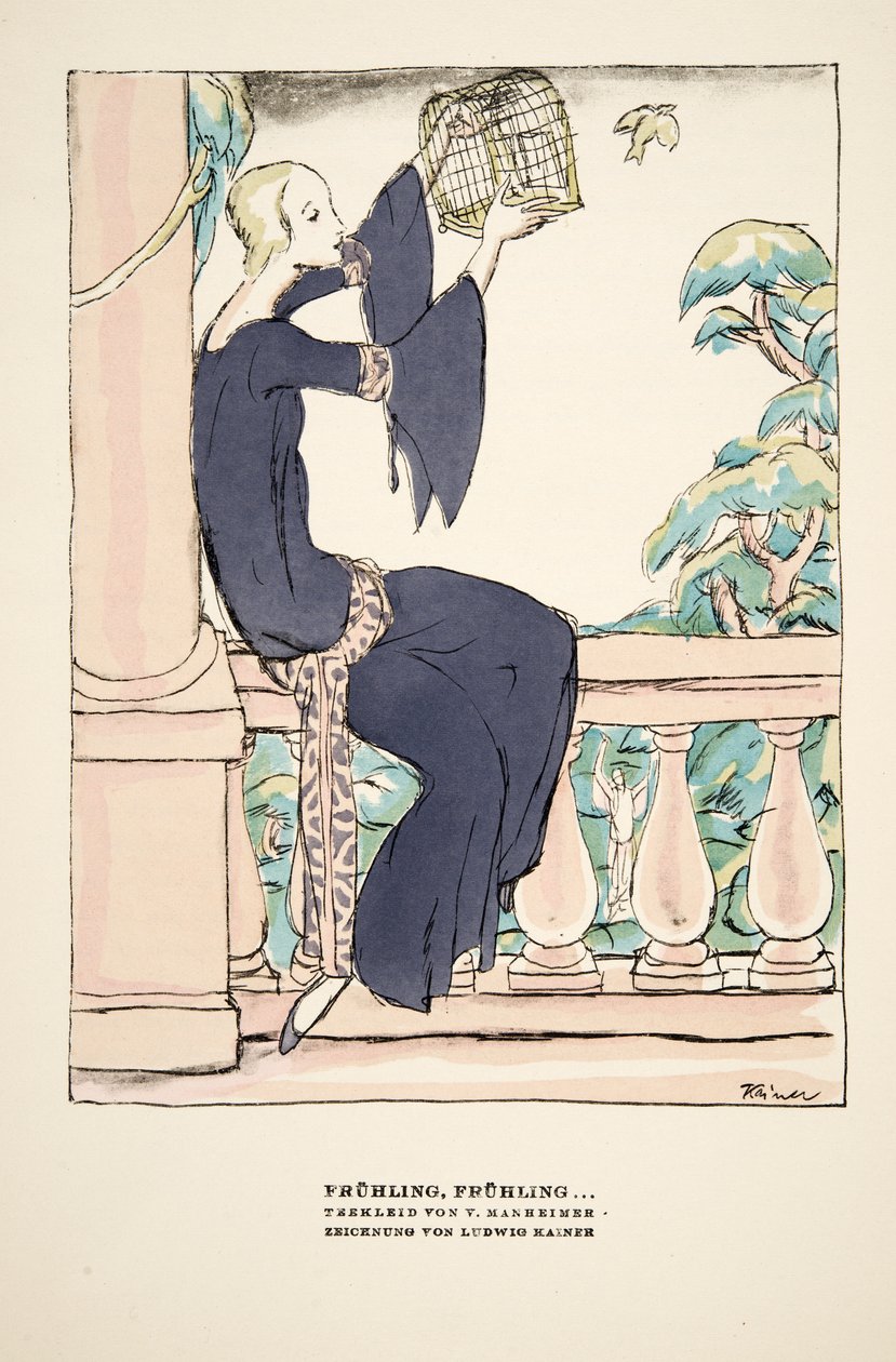 Frühling, Frühling, Advertisement for Tea Dress by V. Manheimer, from Styl, pub. 1922 by German School