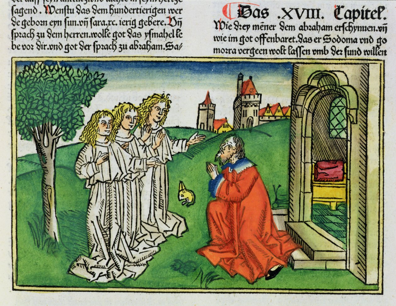 Genesis 18:2 Abraham and the Three Angels, from the Nuremberg Bible by German School