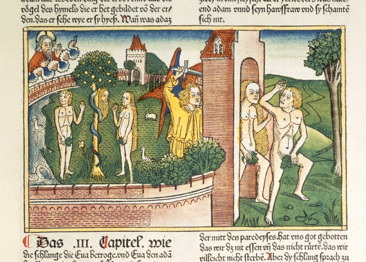 Genesis 3:1-24 The Temptation and The Expulsion from Paradise, from the Nuremberg Bible by German School