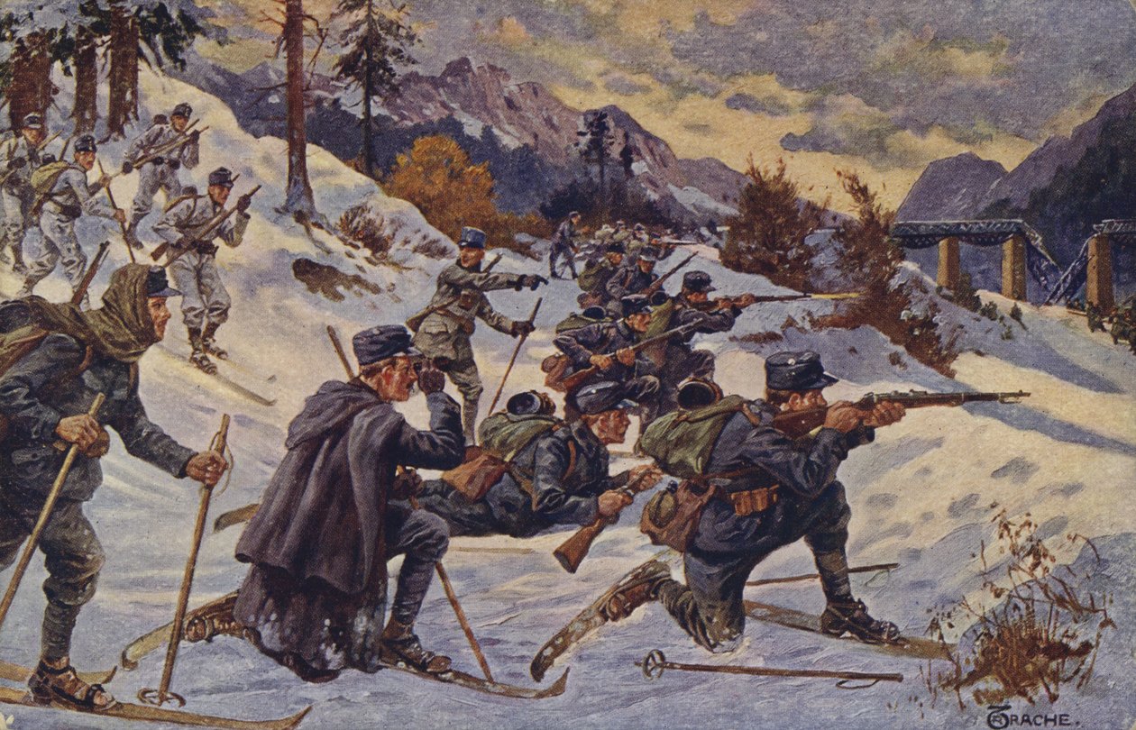 German and Austrian Ski Troops at the Dukla Pass, Carpathians, World War I by German School