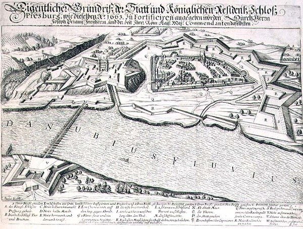 Ground Plan of the Town and Castle of Pressburg and its Fortifications in 1663 by German School