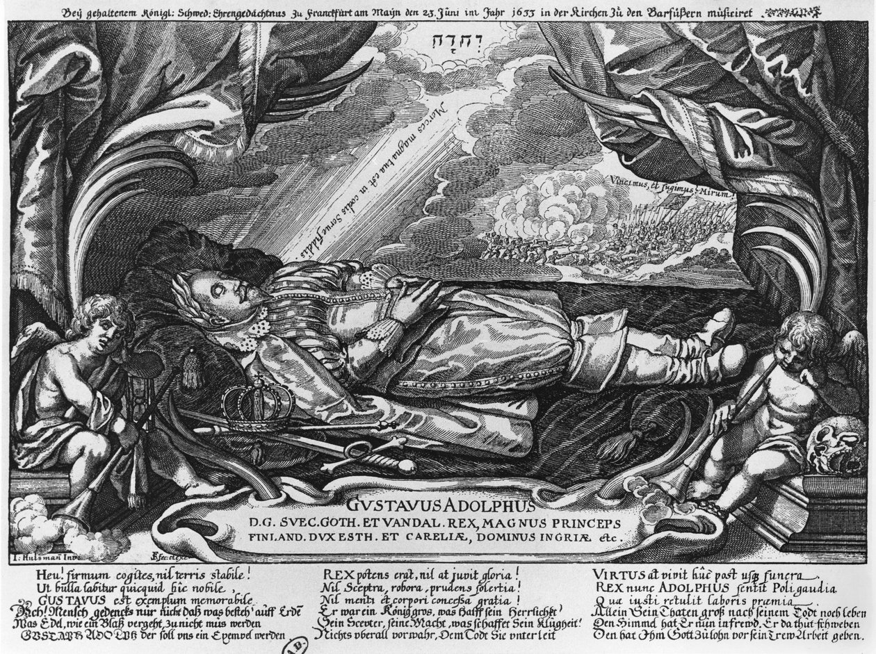 Gustavus Adolphus II (1594-1632) King of Sweden, on his deathbed, 1633 by German School