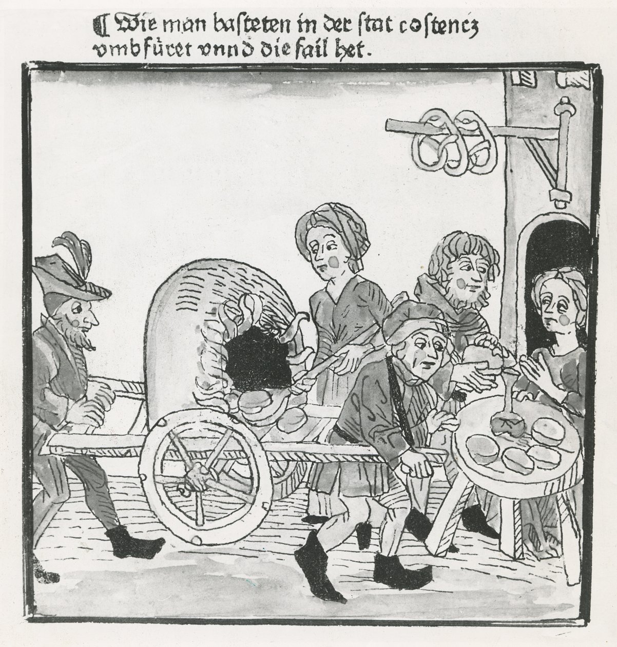 Hawker of Pancakes and Pretzels, during the Council of Constance in 1417, after an incunabulum, c.1485 by German School