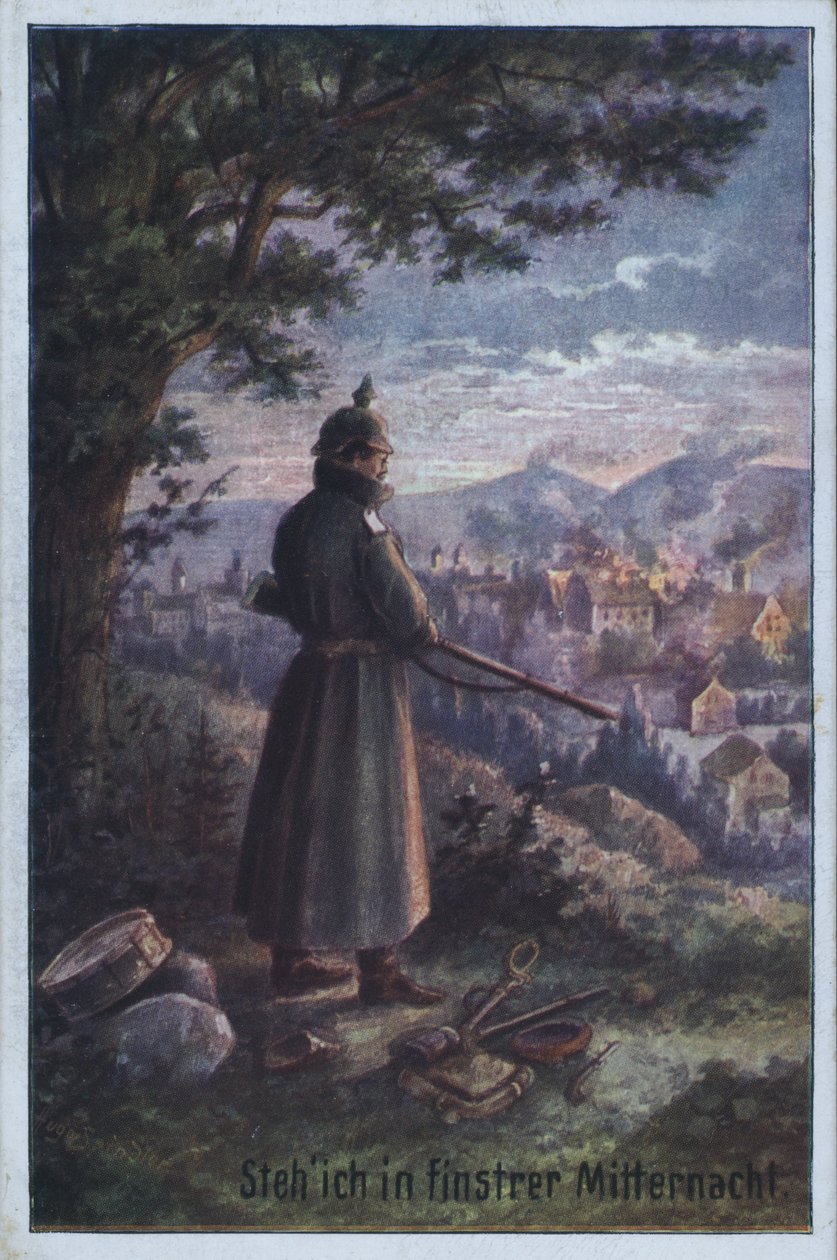 I Stand in the Midnight Darkness: German Soldier on Guard Duty Watching Over a Village by German School