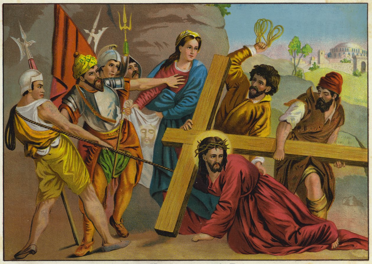 Jesus falling under the weight of his Cross on the way to his Crucifixion by German School