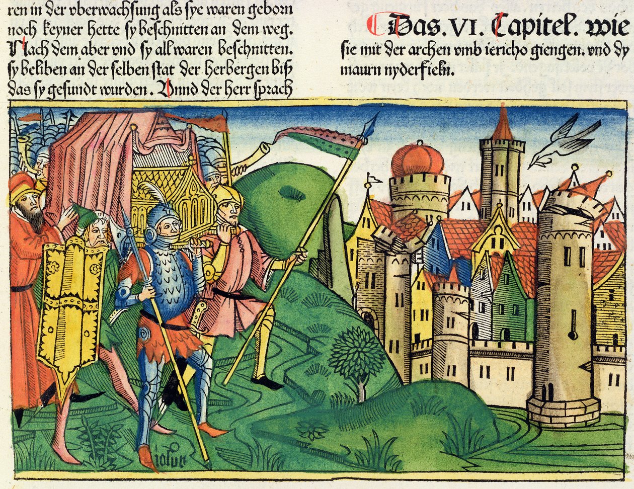 Joshua 6:4-21 The Fall of Jericho, from the Nuremberg Bible by German School